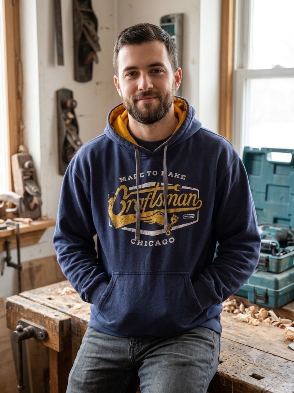 Craft Men's Navy Hoodie with Gold Craftsman Graphic